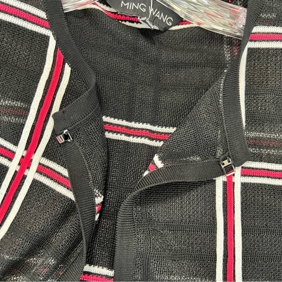 Ming Wang XS Black Red Plaid 3/4 Cardigan Knit Lightweight Jacket Top W - Picture 10 of 12